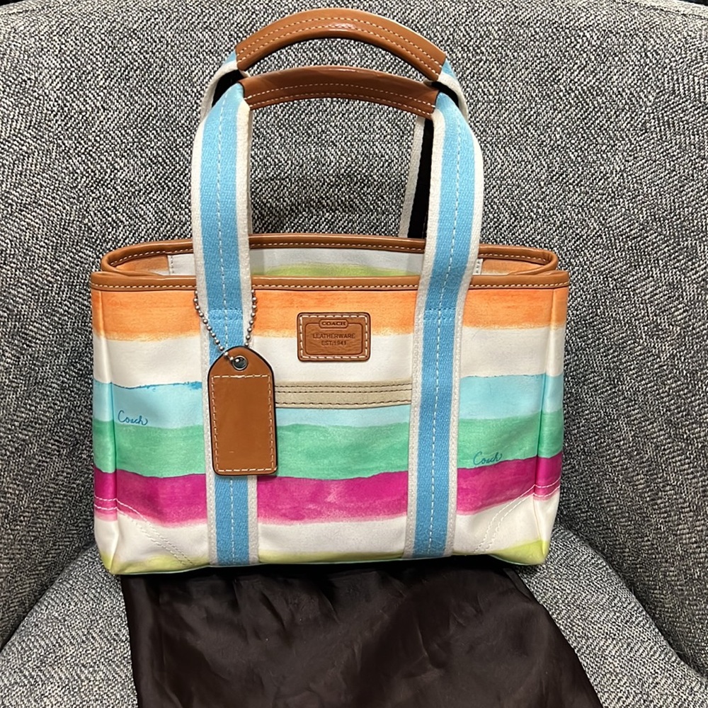 Vintage Y2K 2000 Coach HAMPTON WATERCOLOR tote bag purse w dust bag leather tag